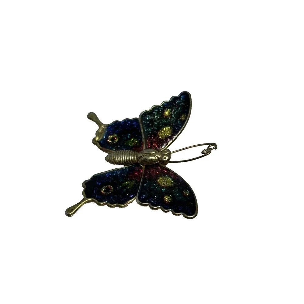 Vintage Colorful Butterfly Gold Tone‎ Clothespin Brooch Pin